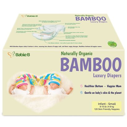 babie b naturally organic bambo eco-friendly luxury diapers 120 small nappies for infant