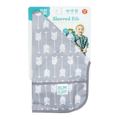 bumkins waterproof sleeved full coverage bib with catch-all pocket for babies of 6 to 24 months