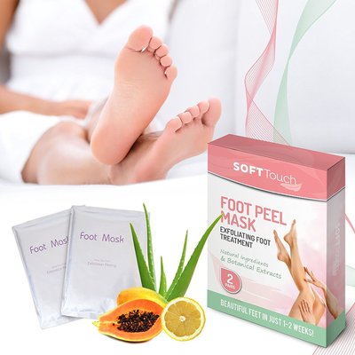 soft touch foot peel mask, revolutionary callus remover - exfoliating foot treatment with papain enzyme, aloe vera extract and citric acid