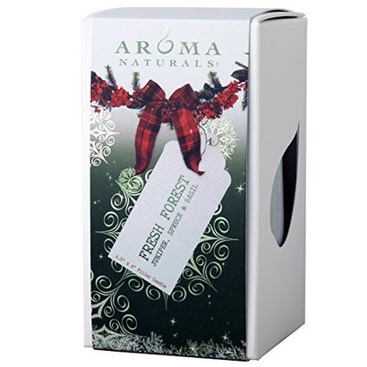 aroma naturals juniper, spruce and basil, fresh forest pure and natural essential oil holiday pillar candle
