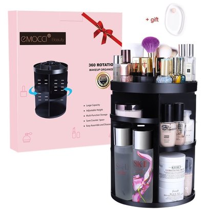 emocci beauty 360 degree large rotating makeup organizer with 7 adjustable layers for different types of cosmetics includes gift silicone makeup sponge