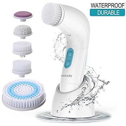 etereauty 5 in 1 facial cleaning brush with 5 kinds brush head, special ipx7 waterproof design and 2 speed adjustment for deeply cleansing skin