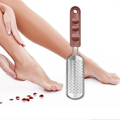 makartt stainless steel coarse foot file with big hole, sturdy and plastic brown handle - callus remover pedicure tool
