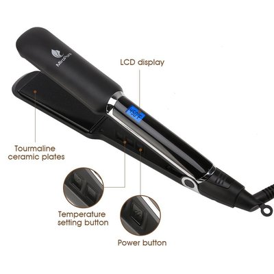 miropure professional ceramic flat iron hair straightener with lcd display and adjustable temperature includes heat resistant glove