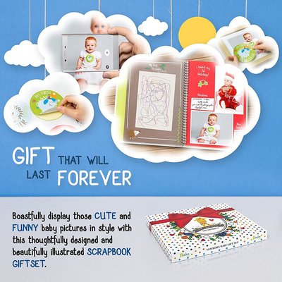 ronica baby journal 62 page album with 32 ronica baby stickers includes 12 baby monthly stickers + 20 popular milestones baby stickers - unique baby shower gift set