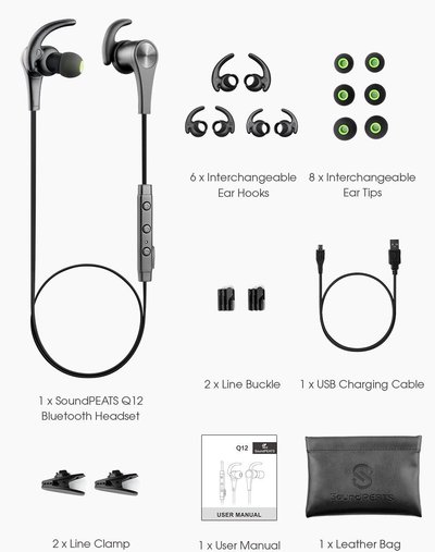 soundpeats q12 magnetic wireless bluetooth headphones with microphone, aptx audio technology and 7 hours music time