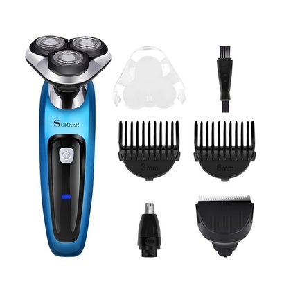 surker 3 in 1 hair and beard trimer electric rotary shaver with double-blade technology and ipx waterproof rating