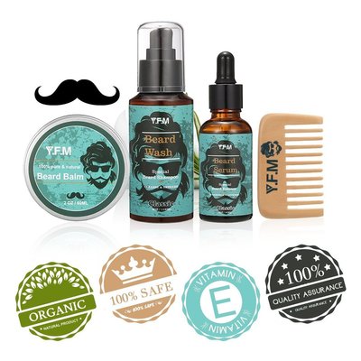 y.f.m. 4 piece beard styling and shaping gift set includes beard shampoo beard oil, beard balm and wooden comb christmas gift for men