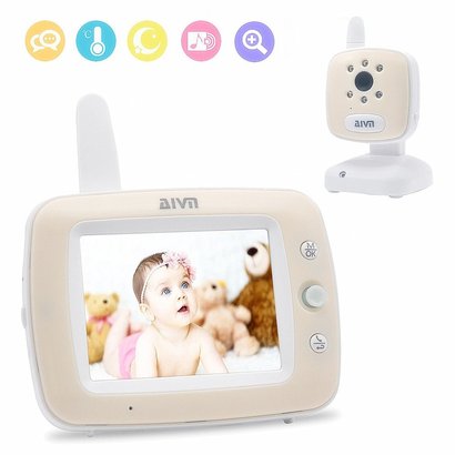 aivn digital baby monitor with 3.5''lcd display, infrared night vision, two-way talk, lullaby songs, digital zoom and temperature display
