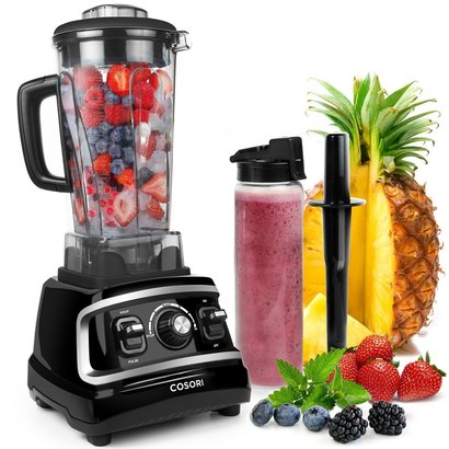 cosori c700-pro 1500w pro-class blender includes 64 oz blending jar, 27 oz travel bottle, tamper, cleaning brush and recipe book