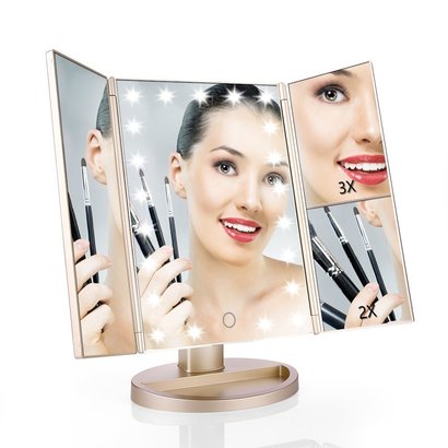easehold tri-fold lighted vanity mirror magnification makeup mirror with touch screen and 21 led warm white lights