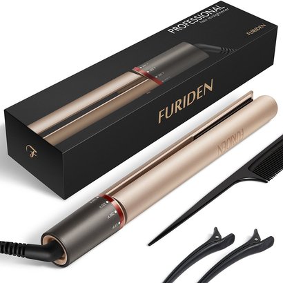 furiden professional hair straightener 2 in 1 straight and curling with heats up in 15 second and safety lock design