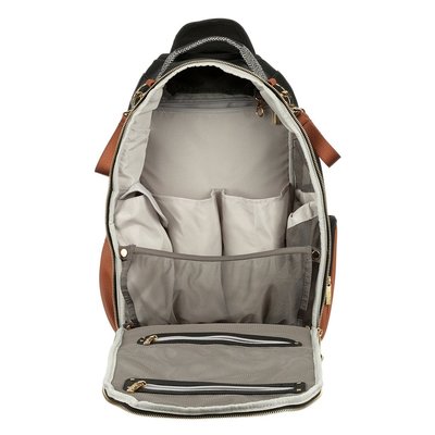 itzy ritzy boss backpack diaper bag with 17 pockets includes stroller straps and changing pad in coffee and cream colors