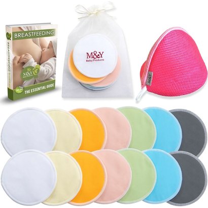 m&y organic bamboo nursing pads includes 14 pads with organza and laundry bag and bonus breastfeeding ebook
