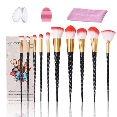mysweety professional unicorn makeup brush set includes 10pcs brushes, 2pcs silicone sponge, makeup brush washing egg and brush bag