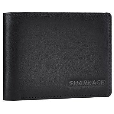 sharkace rfid blocking, leather wallet with polyester inner lining and id window flap, large capacity wallet for men in gift box