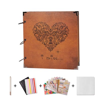 sicohome scrapbook with blank black pages, sheet protectors, one pen, supplies and stickers comes in gift box