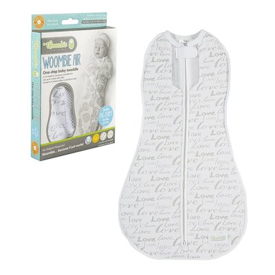 woombie air one-step baby swaddle with zipper and vented front for improved air flow