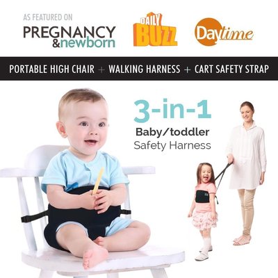 yochi yochi 3 in 1 portable high chair, walking harness and cart safety strap with long and adjustable straps for baby and toddler