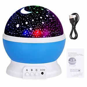 adoric night light projector, stars and moon night lamp with three buttons control, 4 led bulbs and 8 modes light great gift for girls and boys
