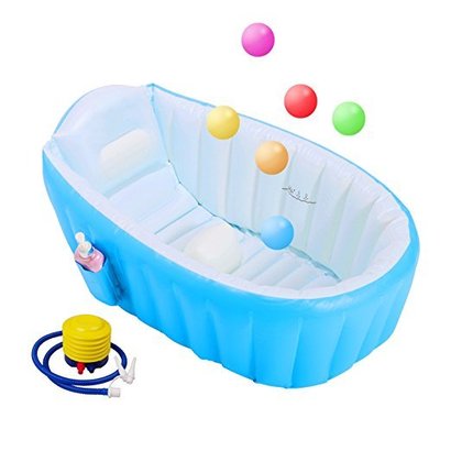 biubee baby inflatable bathtub safe and non-slip with blast pump and 6 colorful ocean balls