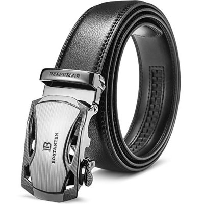 bostanten men's genuine leather ratchet dress belt with automatic sliding silver buckle