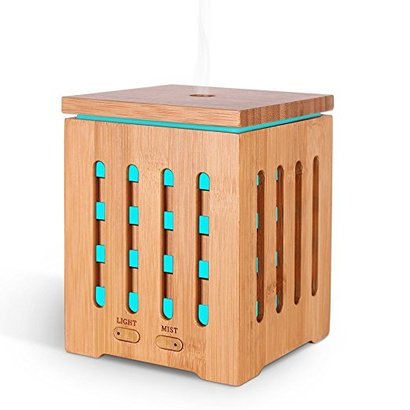 bullker 200ml real bamboo ultrasonic aromatherapy essential oil diffuser with 7 color led lights