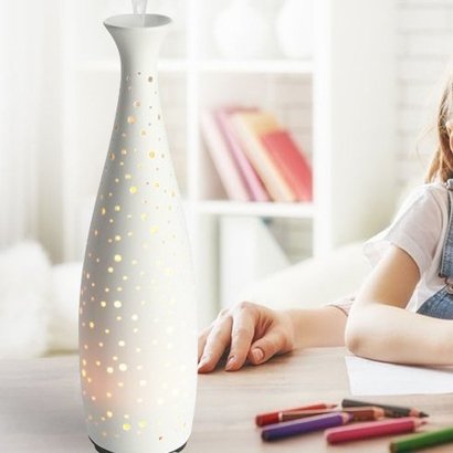 jolyjoy 110ml decorative ceramic ultrasonic aroma diffuser with elegant vase shape, warm starry led night light and adjustable mist mode