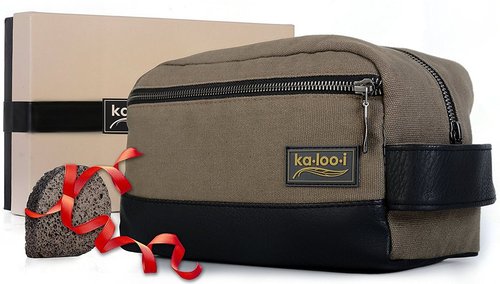 kalooi waterproof toiletry bag for men with two zippers includes bonus natural lava pumice stone in premium gift box