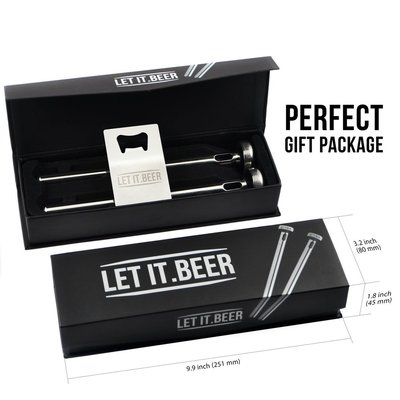 letit.beer chiller set of 2 sticks coolers with 2 liquid holes includes free bottle opener excellent gift for men luxury packed