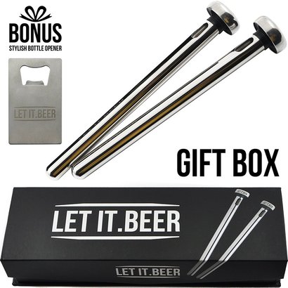 letit.beer chiller set of 2 sticks coolers with 2 liquid holes includes free bottle opener excellent gift for men luxury packed