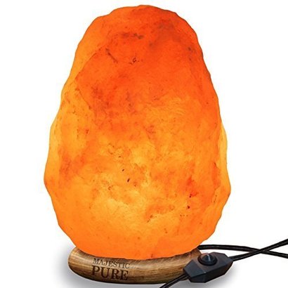 majestic pure 100% pure and authentic himalayan salt lamp with wooden base includes 3 extra bulbs and beautiful gift box