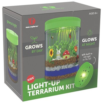 mini explorer light-up terrarium kit with led light on lid glows at night excellent gift for kids 6+ years