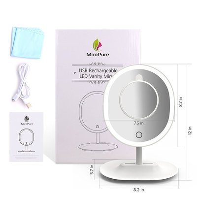 miropure led vanity makeup mirror elegant oval shape 5x magnification detachable mirror with usb rechargeable