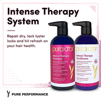 pura d'or hair damage repair system intense therapy shampoo and conditioner for all hair types 16 fl oz
