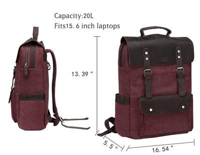 vaschy vintage leather canvas 15.6 inch laptop backpack for women and men