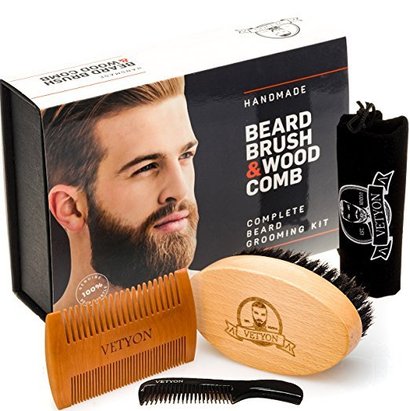 vetyon complete beard grooming kit includes handmade pocket size beard brush and wood comb with beard grooming ebook and elegant gift box