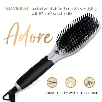 asavea adore professional straightening brush with 360° anti-scald bristles and ionic generator includes built-in mirror
