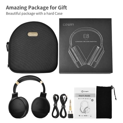 cowin e8 active noise cancelling bluetooth over ear headphones with microphones and 40mm large-aperture drivers wireless headphones