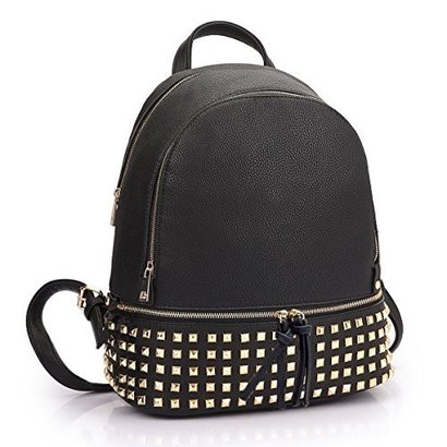 dasein women's square studded style backpack with gold tone hardware shoulder bag includes dust bag
