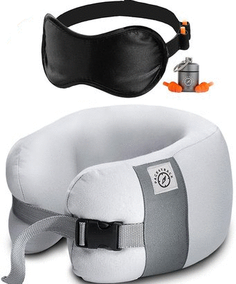 pack4track travel pillow set for comfortable traveling without pain in neck includes travel pillow, sleeping mask, pair silicone earplugs, aluminum box and carry bag