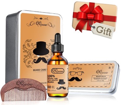 qqwow beard care set includes 100% natural beard oil, beard balm and wooden comb