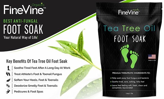  finevine organics tea tree oil foot soak with premium therapeutic anti-fungal ingredients 16 oz