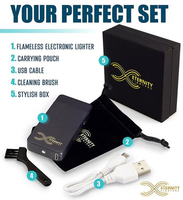 flameless electronic lighter by eternity bpa free, windproof, rechargeable lighter in stylish gift box
