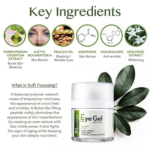 forest heal anti-aging eye gel with collagen and peptide 100% vegan and cruelty free 1.69 fl.oz.