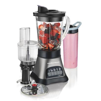 hamilton beach 3-in-1 multi-function blender with wave-action system and 700-watt peak-power motor includes food processor and travel jar