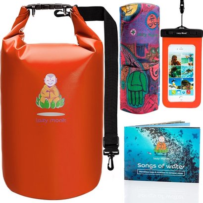 lazy monk 100% waterproof dry bag set includes universal waterproof case, paper booklet and versatile bandana