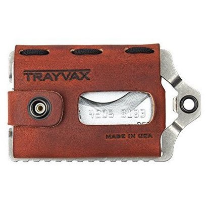trayvax element minimalist indestructible wallet with solid stainless steel wrapped in top-grain leather made in usa