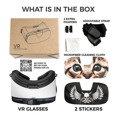 vr wear’s virtual reality headset with aspheric polarized optical lenses fits most popular smartphones includes two funny stickers