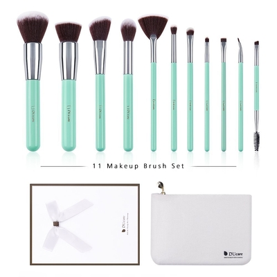 ducare 11 piece mint green makeup brush set with synthetic cruelty-free bristles includes carrying case